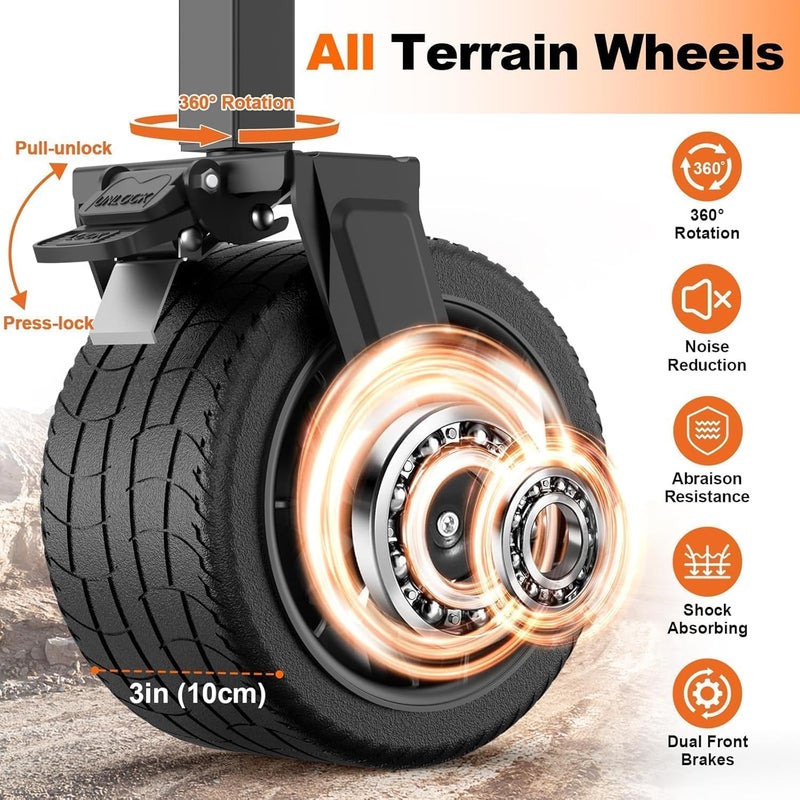 Eworld Heavy-Duty Foldable Utility Wagon Cart 150kg Capacity with All-Terrain Tyres, Adjustable Handle, 2 Storage Pockets – Black - Image 5